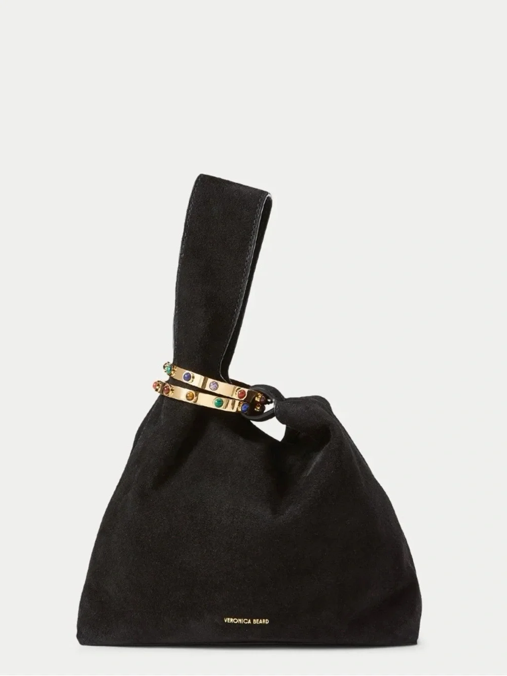 Black Suede Wristlet Bag with Gold Multi-Stone Accent Veronica Beard